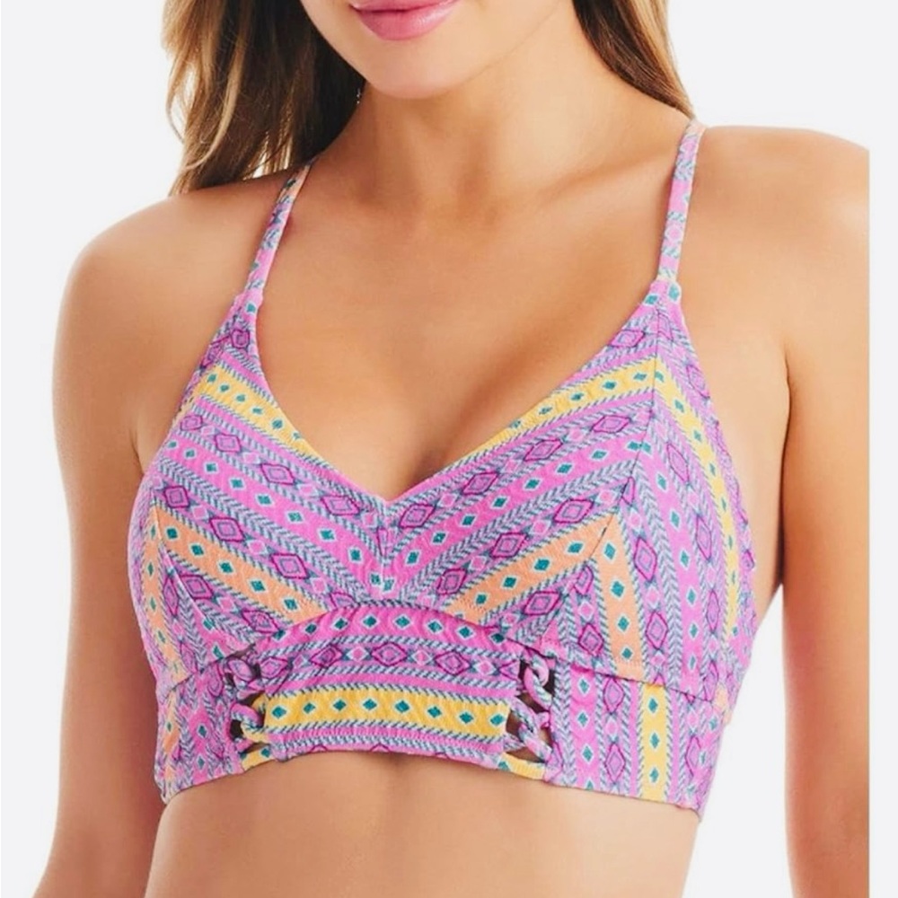 Jessica Simpson Metallic Lace-Up Bikini Swim Top